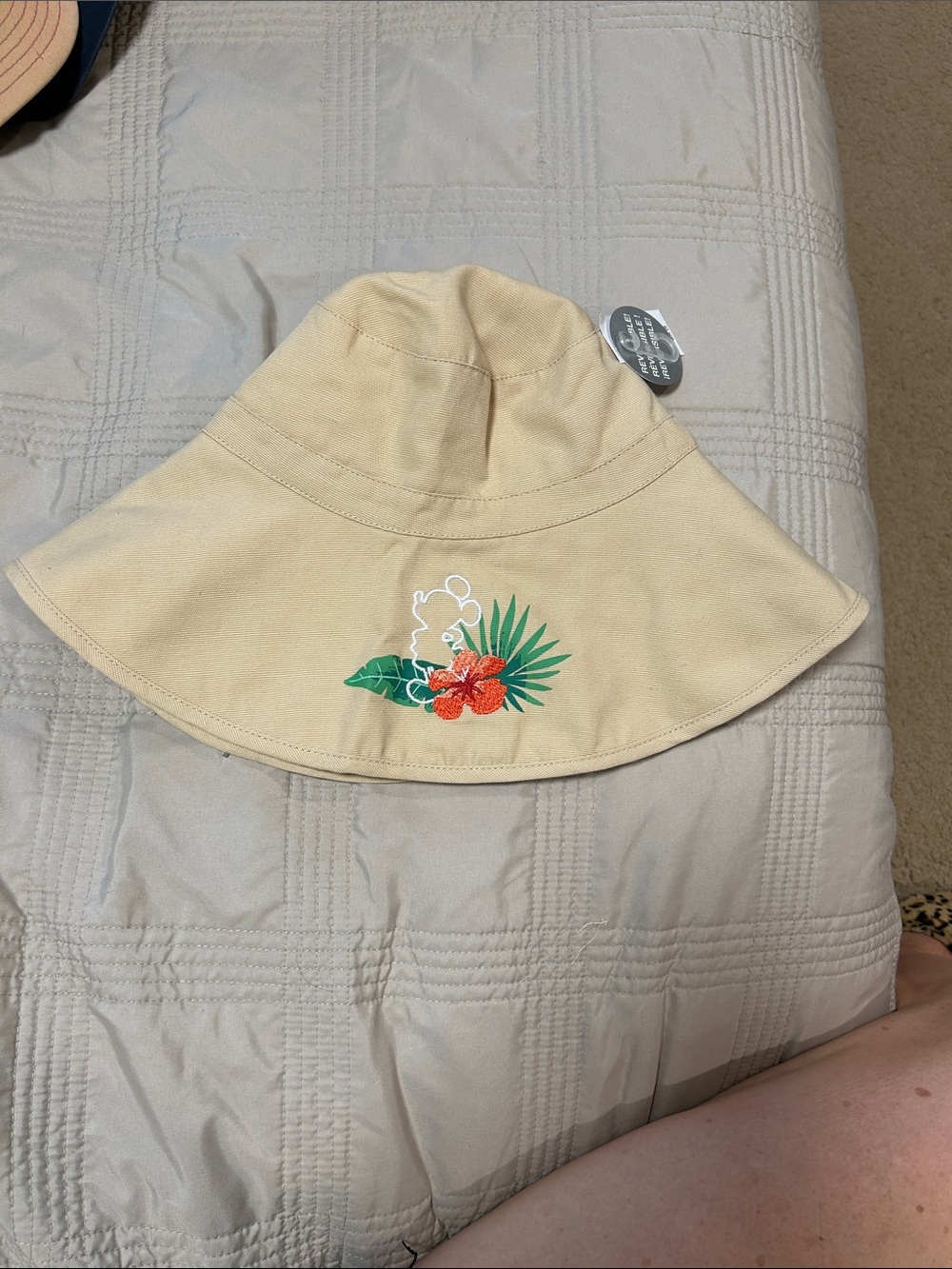 Disney Beige Bucket Hat reversible with Tropical Floral Embroidery